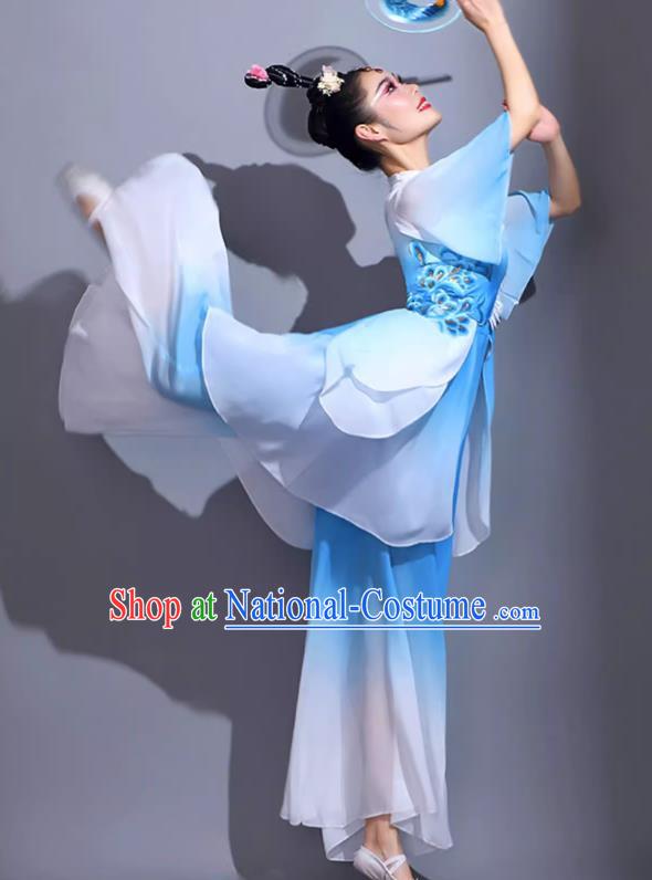 Light Blue Classical Dance Costumes Female Fan Dance Costumes Square Dance Suits Jiaozhou Yangko Dance Costumes Stage Costumes