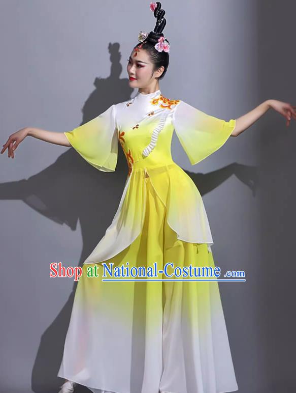 Yellow Classical Dance Costumes Female Fan Dance Costumes Square Dance Suits Jiaozhou Yangko Dance Costumes Stage Costumes