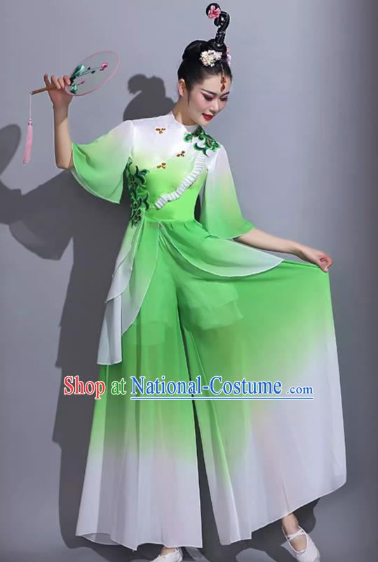 Green Classical Dance Costumes Female Fan Dance Costumes Square Dance Suits Jiaozhou Yangko Dance Costumes Stage Costumes