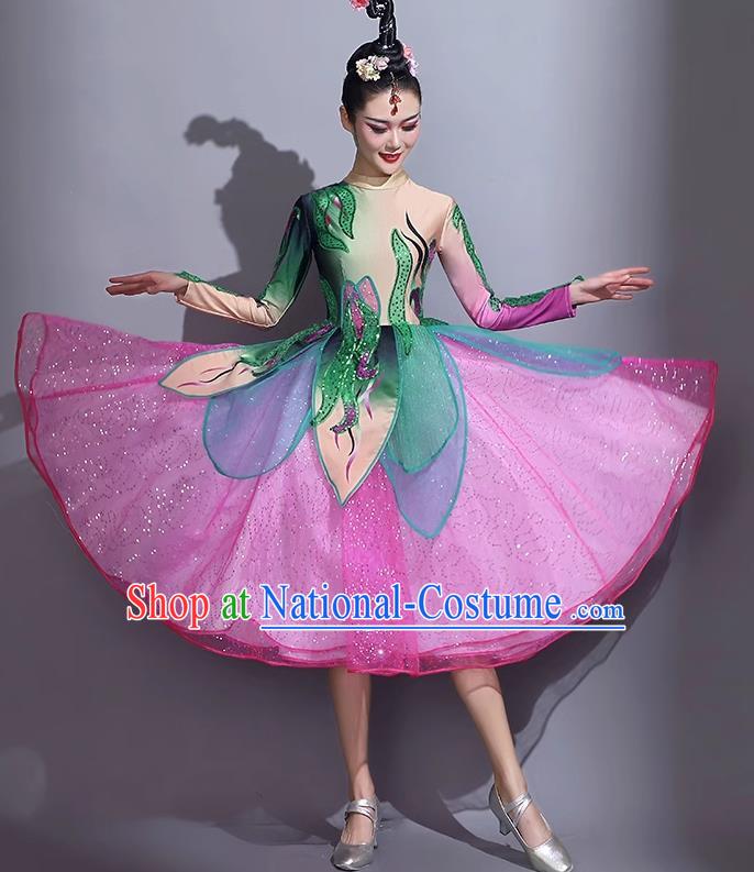 Modern Dance Short Skirt Performance Costume Mid Length Dance Skirt Opening Dance Costume Backup Dance Square Dance Competition Fan Dance