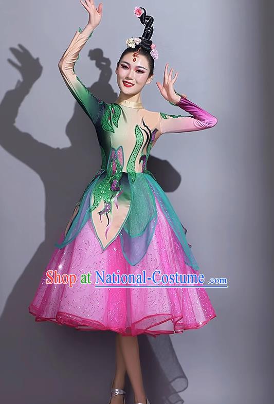 Modern Dance Short Skirt Performance Costume Mid Length Dance Skirt Opening Dance Costume Backup Dance Square Dance Competition Fan Dance