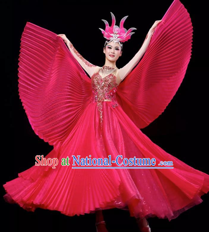 Rose Red Opening Dance Large Swing Skirt Dance Costume Large Party Stage Costume Performance Costume Long Skirt Tutu Skirt Wings