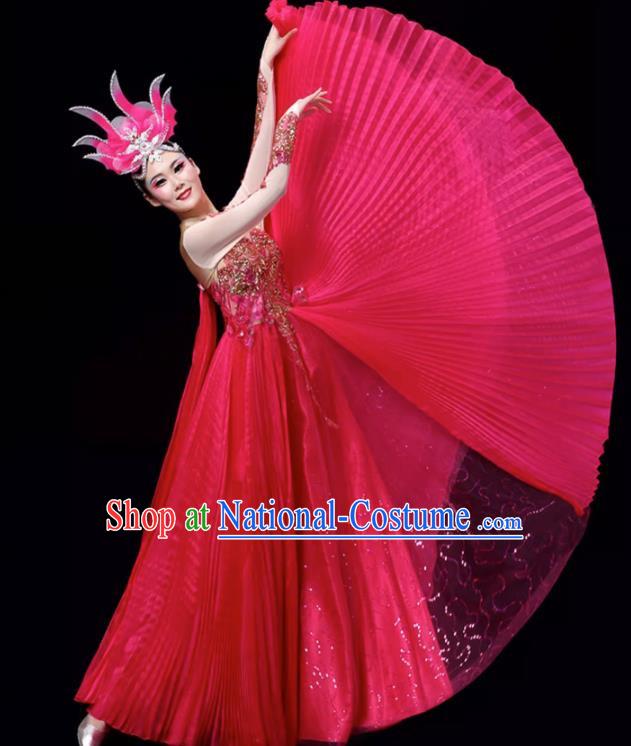 Rose Red Opening Dance Large Swing Skirt Dance Costume Large Party Stage Costume Performance Costume Long Skirt Tutu Skirt Wings