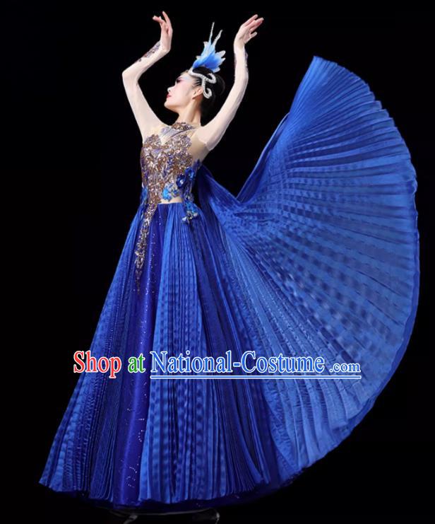 Sapphire Blue Opening Dance Large Swing Skirt Dance Costume Large Party Stage Costume Performance Costume Long Skirt Tutu Skirt Wings