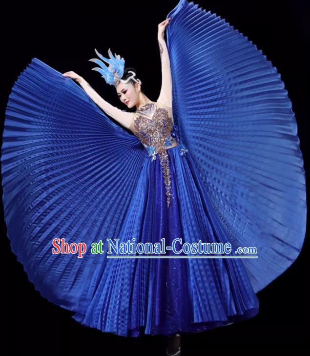 Sapphire Blue Opening Dance Large Swing Skirt Dance Costume Large Party Stage Costume Performance Costume Long Skirt Tutu Skirt Wings