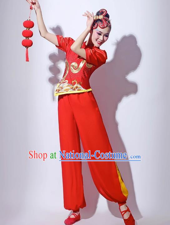 Red Festive Yangko Dance Costume Fan Dance Lantern Dance Performance Costume Short Skirt Modern Dance Costume Square Dance Skirt