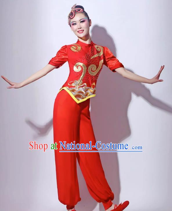 Red Festive Yangko Dance Costume Fan Dance Lantern Dance Performance Costume Short Skirt Modern Dance Costume Square Dance Skirt