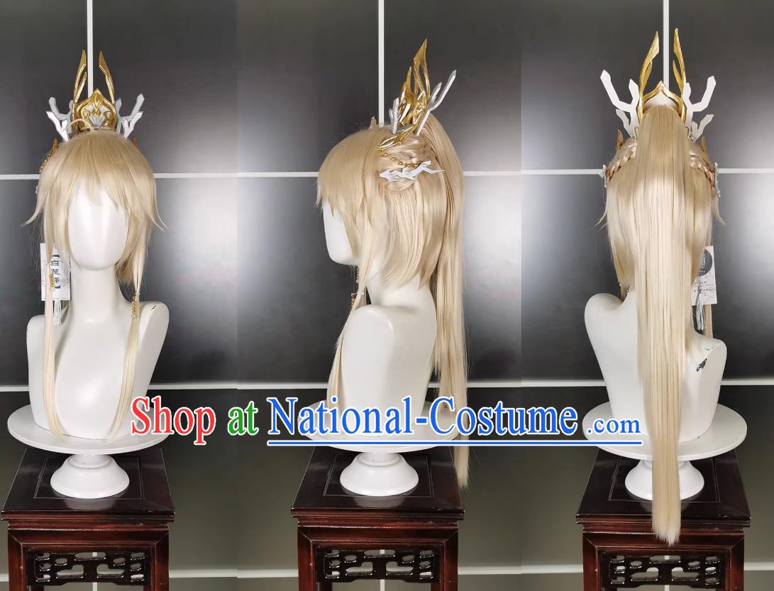 Qionglu Coral Gold Shota Wig Headdress Jiansan Cosplay Wig Headgear Blonde Hair