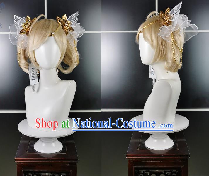 Shanting Yanyue Guojin Loli Wig Headdress Jiansan Cosplay Wig Headgear Blonde Hair