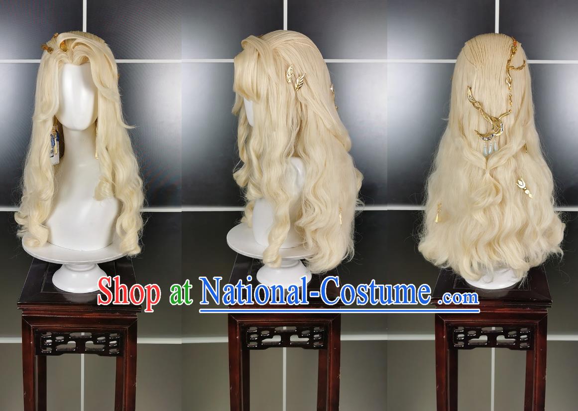 Glaze Curling Cloud Dragon Girl Jin Chengnu Wig Headdress Jiansan Cosplay Wig Blonde