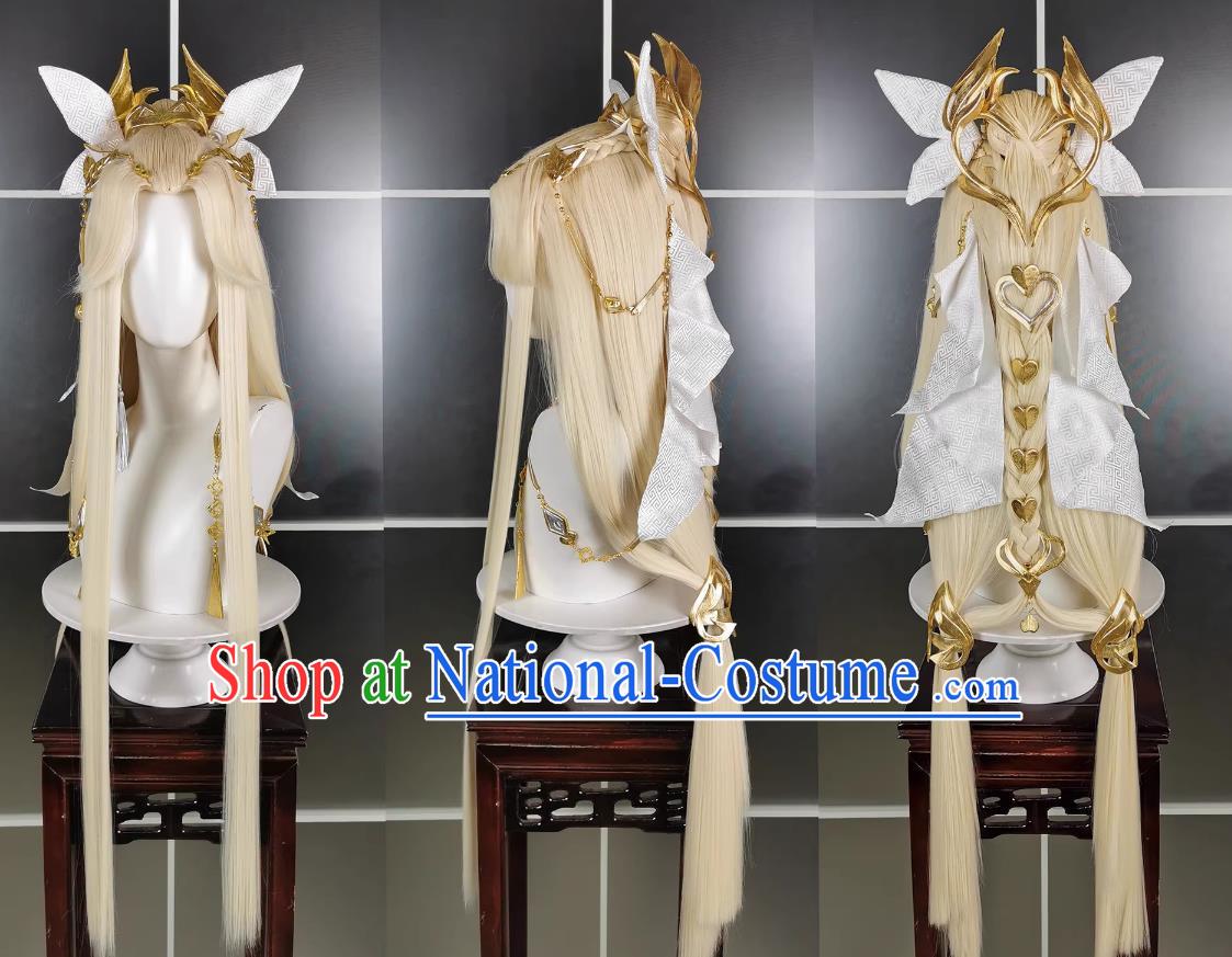 Jin Zhaohua Hujin Loli Wig Headdress Jiansan Cosplay Wig Headgear Blonde Hair