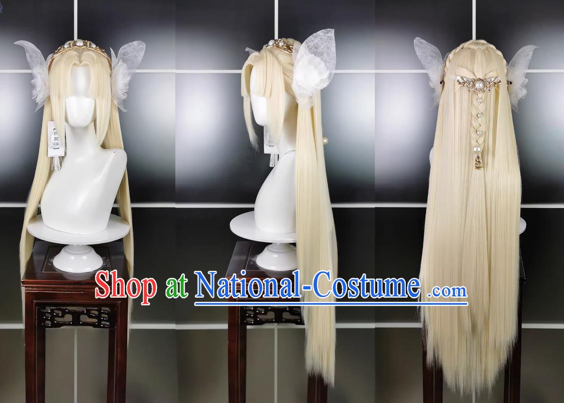 Bright Moon Butterfly Heart Fox Gold Loli Wig Headdress Jian San Cosplay Wig Headgear Blonde Hair