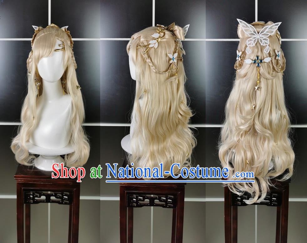 Molten Gold Curly Butterfly Gold Loli Wig Headdress Jiansan Cosplay Wig Headgear Blonde Hair