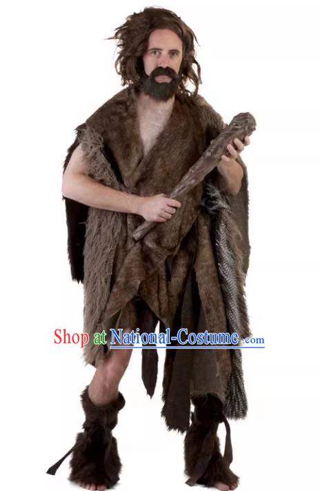 Fancy Ball Primitive Man Costume Cosplay Savage Outfit Professional Halloween Stage Performance the Stone Age Clothing