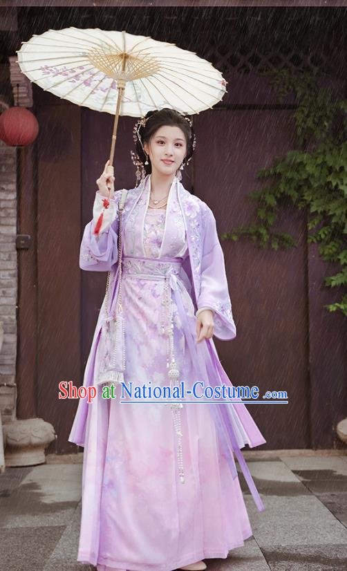 China Song Dynasty Historical Costumes Embroidered Purple Hanfu Ancient Noble Lady Clothing