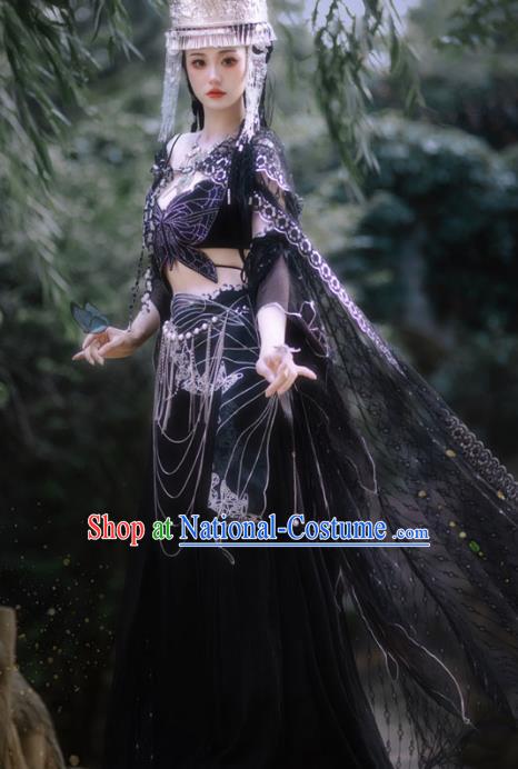 Hanfu Hezi Qun China Ancient Princess Clothing Dun Huang Feitian Flying Apsaras Black Dress