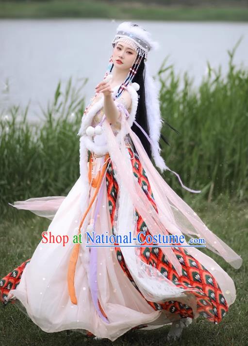 Princess Pearl Xiangfei Hanxiang Dress China Ancient Xinjiang Ethnic Beauty Clothing and Headdress