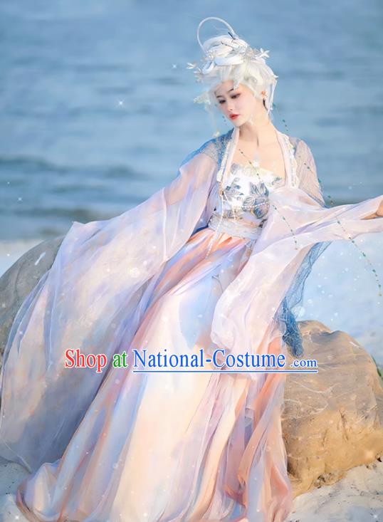 Ice Queen Hanfu China Ancient Goddess Clothing Fairy Blue Hezi Dress