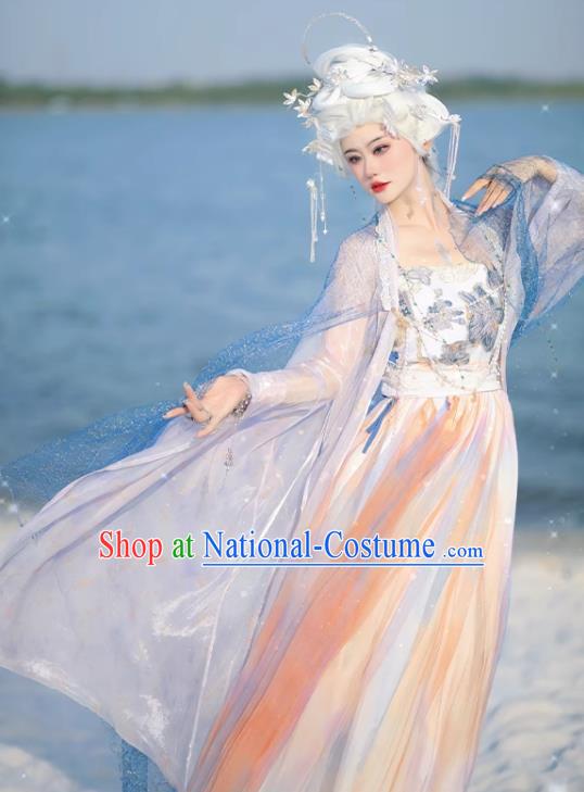 Ice Queen Hanfu China Ancient Goddess Clothing Fairy Blue Hezi Dress