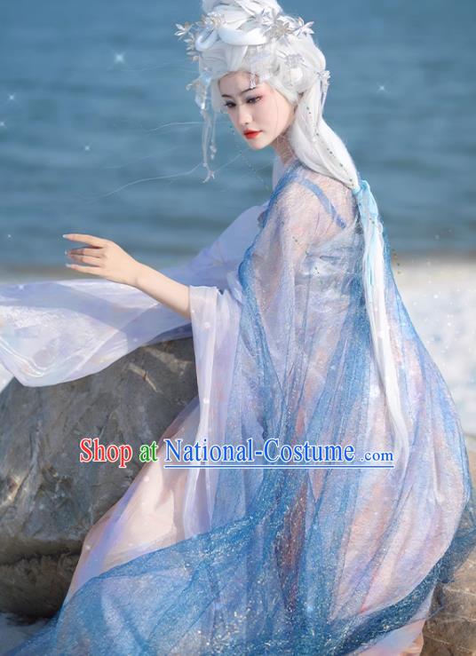 Ice Queen Hanfu China Ancient Goddess Clothing Fairy Blue Hezi Dress