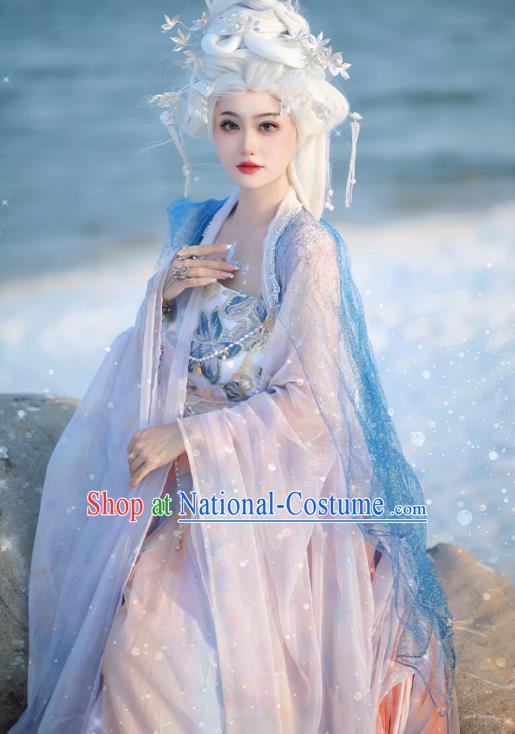 Ice Queen Hanfu China Ancient Goddess Clothing Fairy Blue Hezi Dress