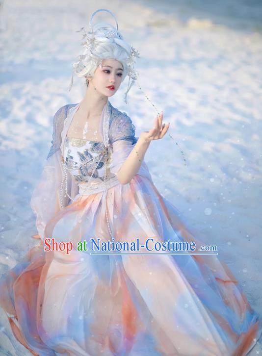 Ice Queen Hanfu China Ancient Goddess Clothing Fairy Blue Hezi Dress