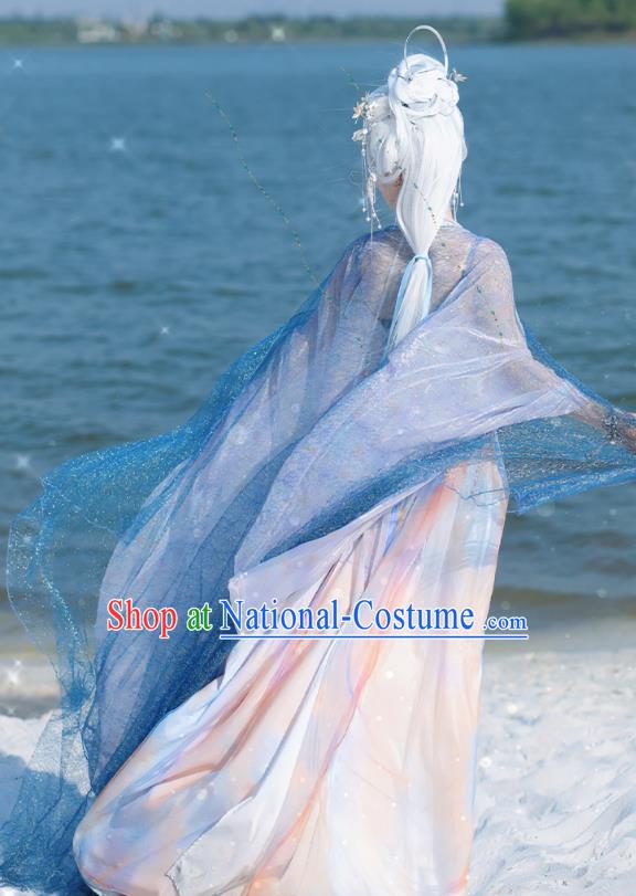 Ice Queen Hanfu China Ancient Goddess Clothing Fairy Blue Hezi Dress