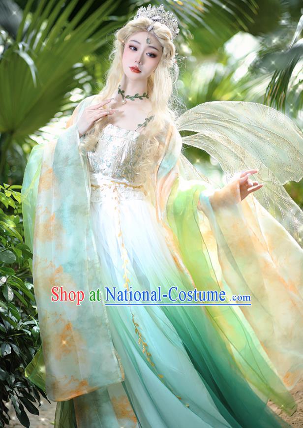 Fairy Si Teng Green Hezi Dress Queen Hanfu China Ancient Goddess Clothing