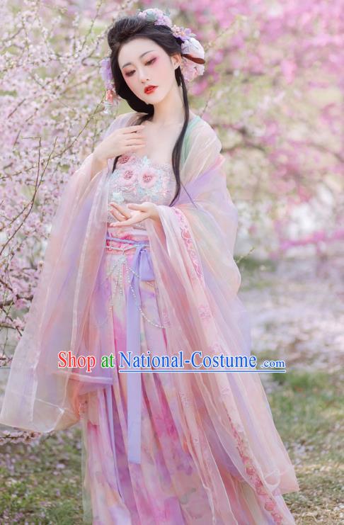 Pink Gradient Purple Dress China Ancient Dancing Woman Hanfu Clothing Tang Dynasty Hezi Qun Costumes