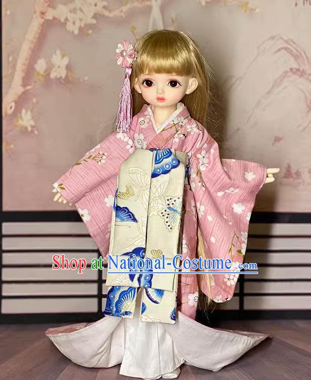 Customize Oiran Trailing Pink Kimono Handmade BJD Doll Costume Top Super Dollfie Japanese Clothing