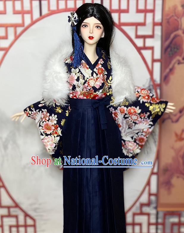 Handmade BJD Doll Costume Top Super Dollfie Japanese Sotsugyo Clothing Customize Lady Dark Blue Kimono