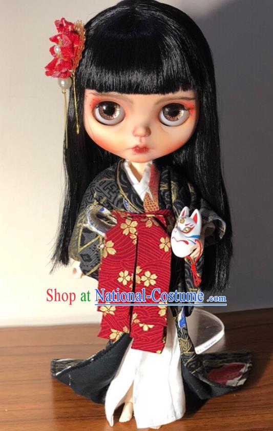 Handmade BJD Doll Costume Top Super Dollfie Japanese Woman Clothing Customize Courtesan Black Trailing Kimono