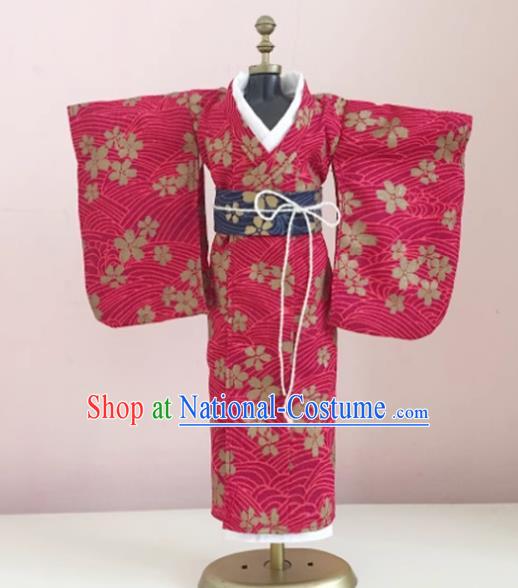 Top Super Dollfie Japanese Clothing Customize Furisode Kimono Handmade BJD Doll Megenta Costume