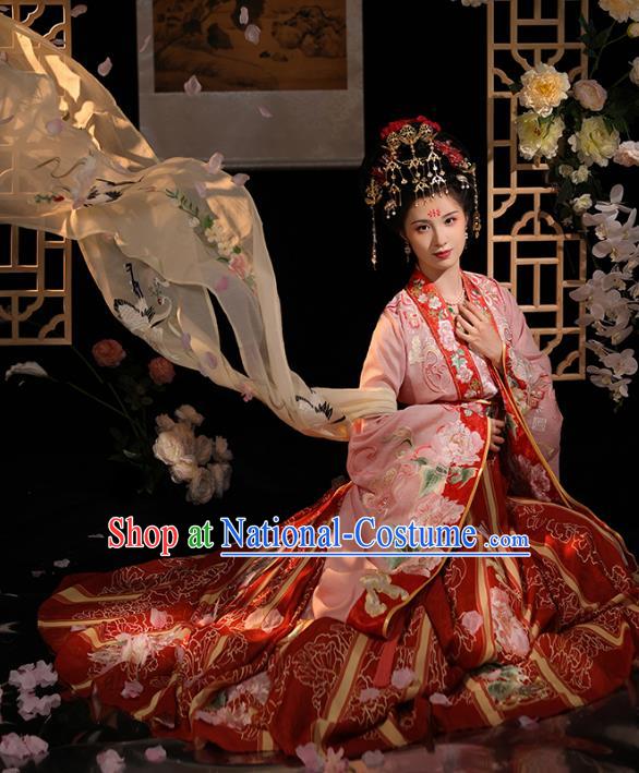 China Tang Dynasty Court Woman Costumes Traditional Hanfu Qiyao Dress Ancient Empress Red Clothing