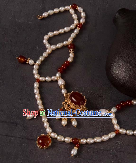 Handmade Pearls Necklace Chinese Ancient Empress Jewelry Top Hanfu Court Woman Necklet