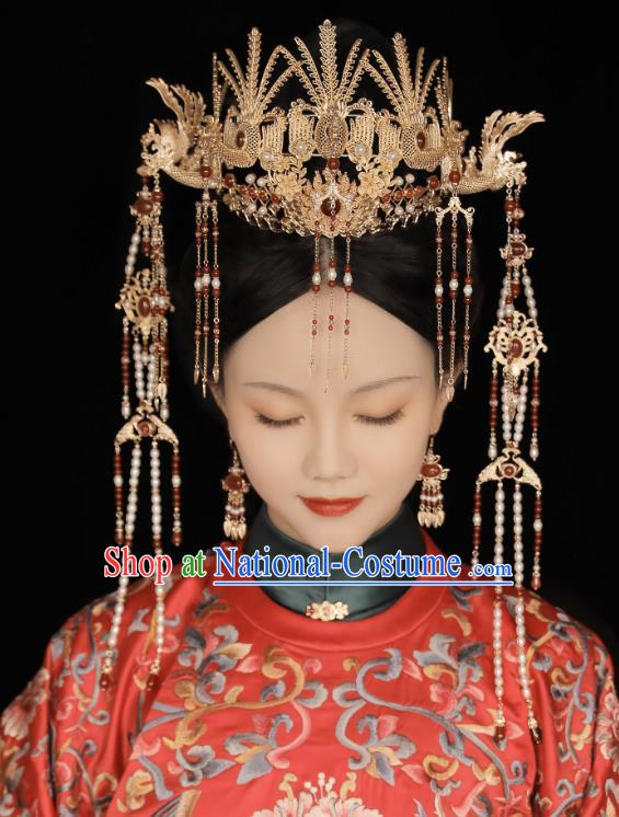 Top Hanfu Headdress Handmade Ming Dynasty Empress Phoenix Coronet Chinese Ancient Bride Hair Jewelries