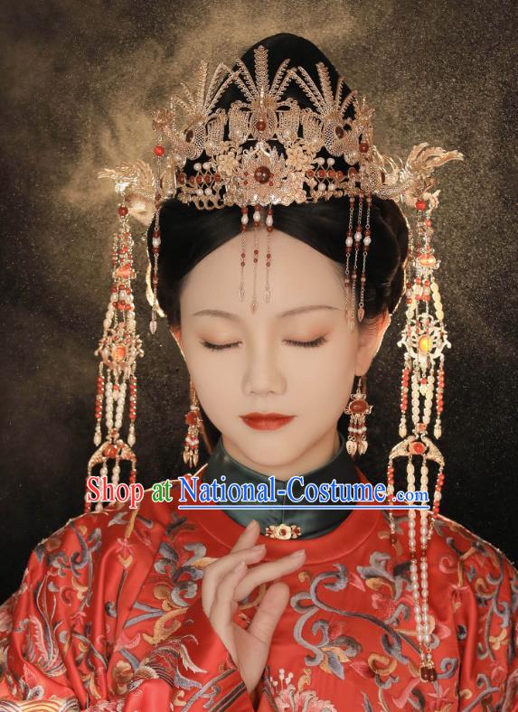 Top Hanfu Headdress Handmade Ming Dynasty Empress Phoenix Coronet Chinese Ancient Bride Hair Jewelries