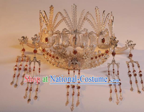 Top Hanfu Headdress Handmade Ming Dynasty Empress Phoenix Coronet Chinese Ancient Bride Hair Jewelries