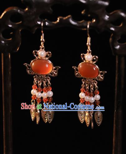 Chinese Ancient Bride Ear Jewelries Top Hanfu Jewelries Handmade Ming Dynasty Empress Earrings