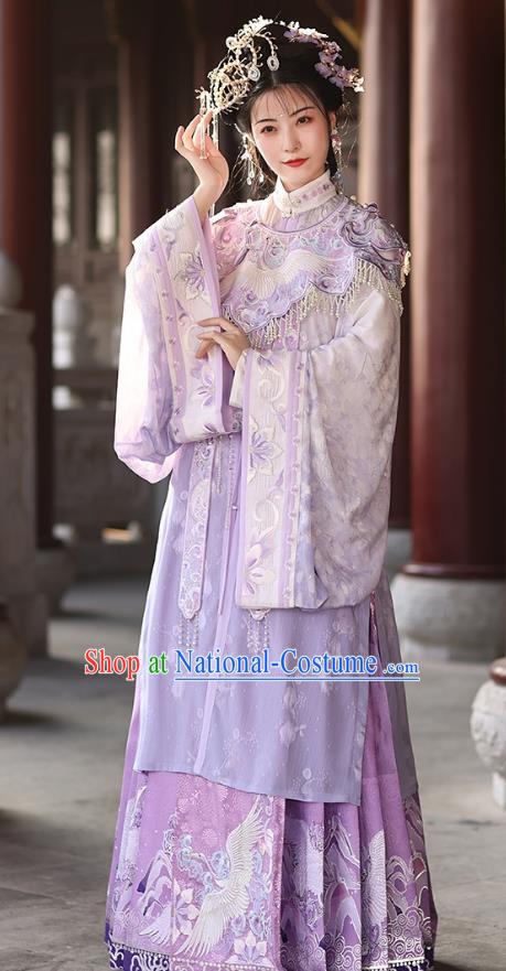 China Ming Dynasty Hanfu Lilac Long Blouse and Mamian Qun A Dream in Red Mansions Jia Tanchun Costumes