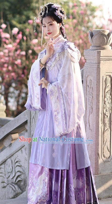 China Ming Dynasty Hanfu Lilac Long Blouse and Mamian Qun A Dream in Red Mansions Jia Tanchun Costumes