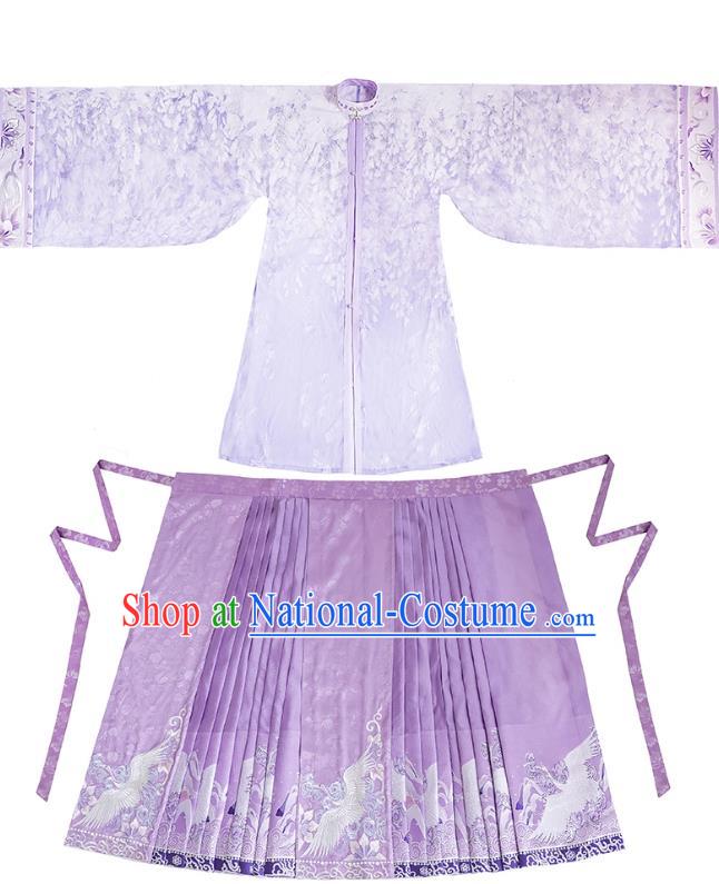 China Ming Dynasty Hanfu Lilac Long Blouse and Mamian Qun A Dream in Red Mansions Jia Tanchun Costumes