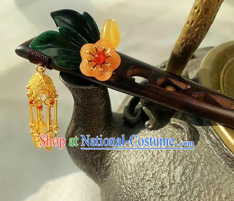 Christmas Gift Chinese Handmade Ebony Hairpin Traditional Hanfu Wood Hair Stick Cheongsam Jade Hair Jewelry