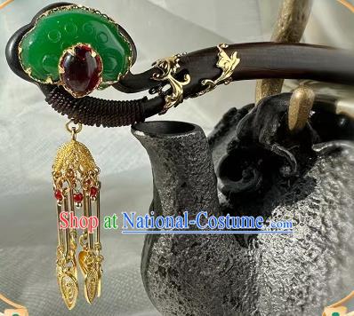 Traditional Hanfu Jade Hair Stick Top Cheongsam Hair Jewelry Chinese Handmade Ebony Hairpin