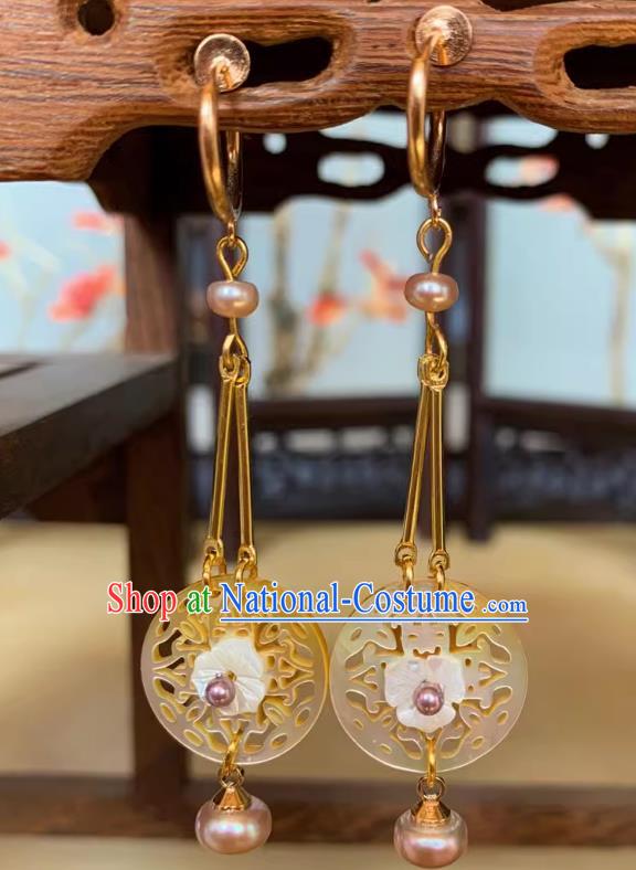 Top Cheongsam Earring Handmade Shell Pearl Ear Jewelries Chinese Traditional Jewelry