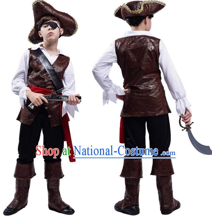 Top Halloween Costumes Cosplay Medieval Pirate Captain  Outfit European Drama Performance Clothing for Children