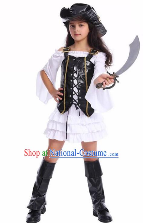 European Drama Performance Clothing Top Halloween Costumes Cosplay Medieval Pirate Captain Dress for Children