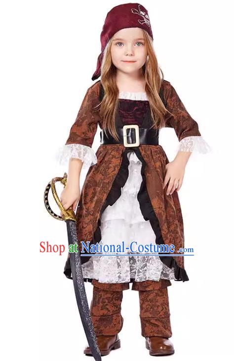 Christmas Drama Performance Clothing Top Halloween Costumes Cosplay European Medieval Pirate Captain Brown Dress for Children