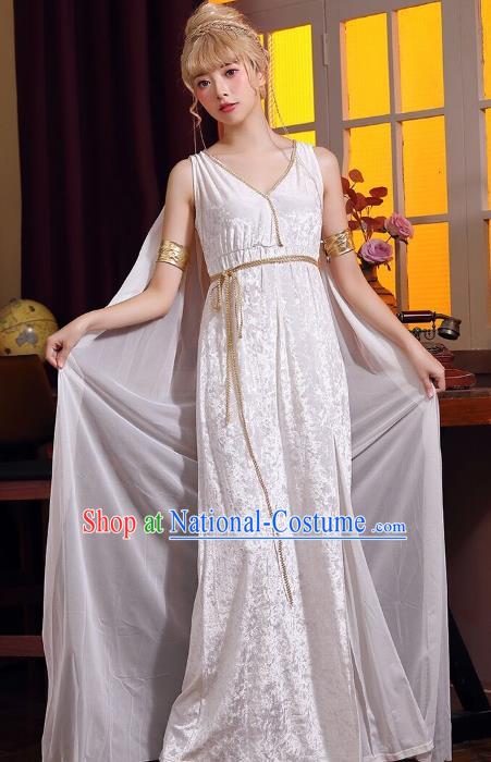 Christmas Drama Performance Clothing Top Halloween Costumes Cosplay Greek Myths Goddess Athena White Dress