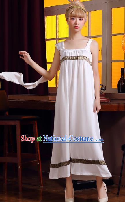 Top Halloween Costume Cosplay Greek Myths Goddess Athena White Dress Christmas Drama Performance Clothing